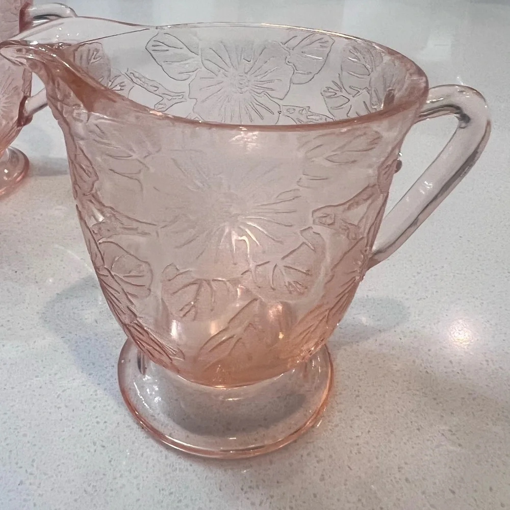 Vintage 1930s‎ MacBeth-Evans Sugar & Creamer Bowls Dogwood Pink Depression Glass